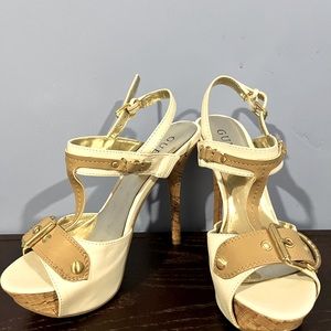 Guess cream white and tan platform stilettos 5M